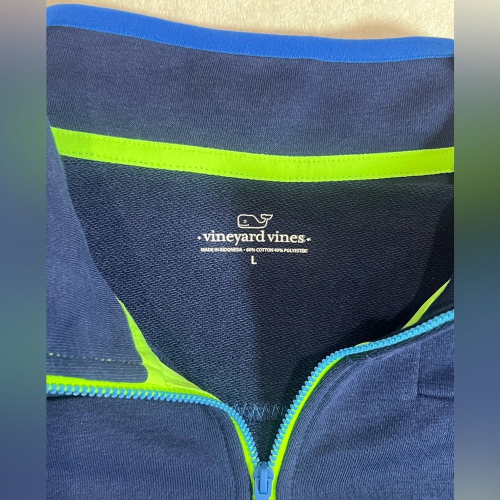 NWT Men’s Large Vineyard Vines Navy Blue Quarter-Zip Sweater - Picture 3 of 9